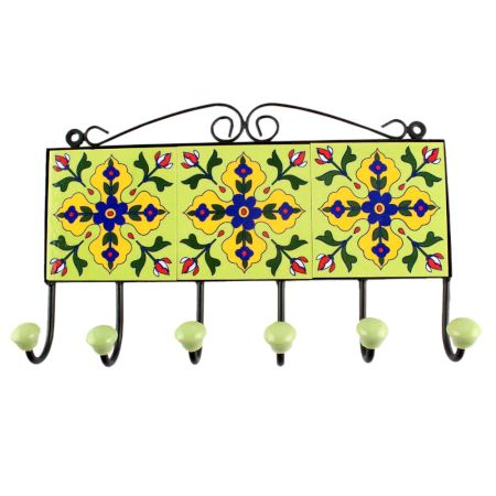 Pea Green Ceramic Floral Tile Hook